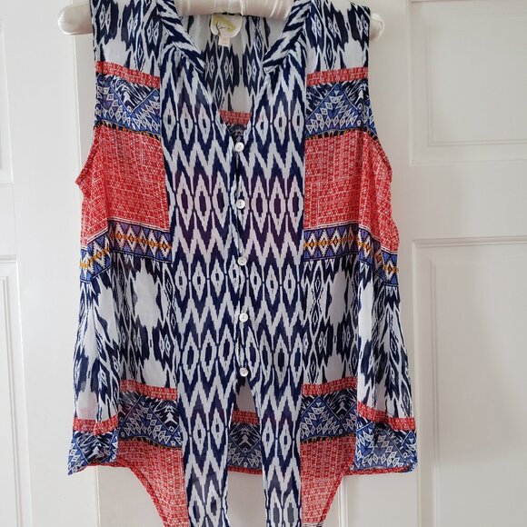Tie-bottom ikat blouse - Picture 1 of 3